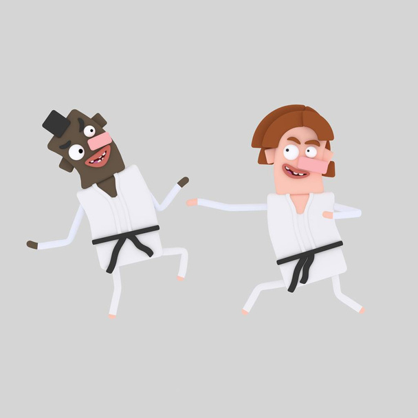 Karate couple practicing . 3d illustration - Photo, Image
