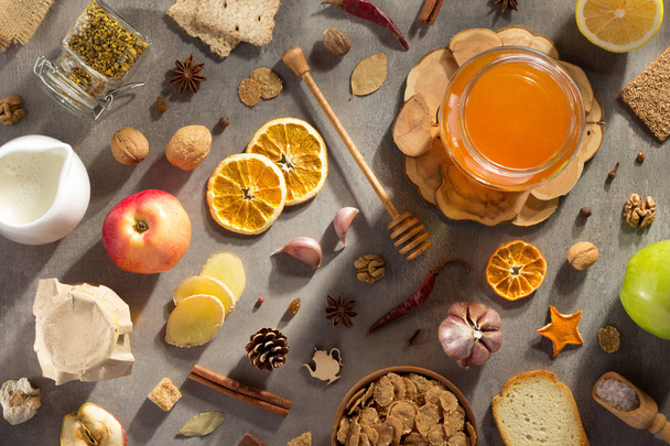 healthy food on stone table  - Valokuva, kuva