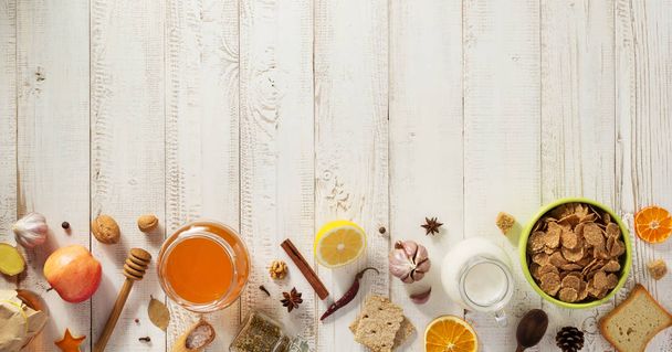 healthy food on wooden table  - Φωτογραφία, εικόνα