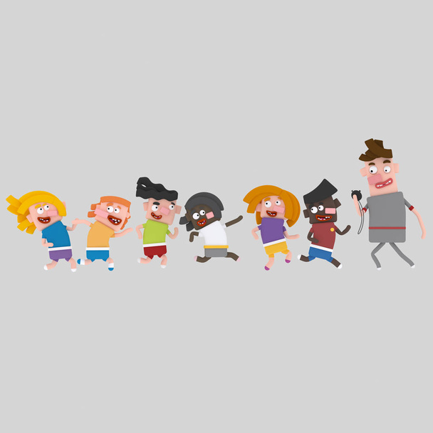 Des enfants qui courent. Illustration 3d
 - Photo, image