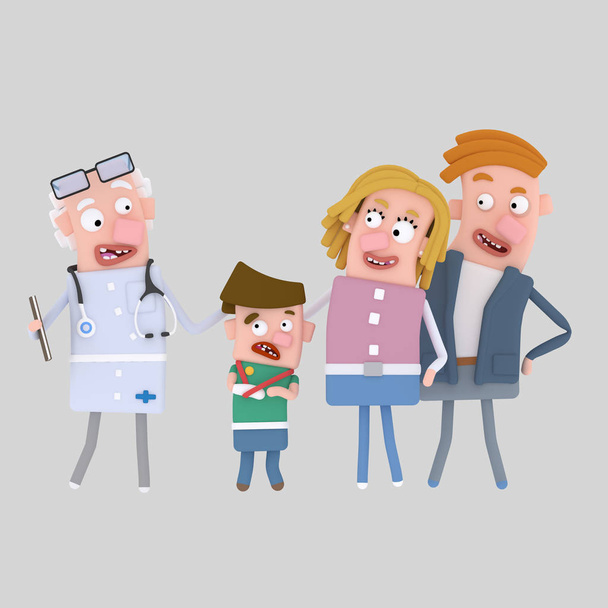 Parents and son with doctor. 3d illustration - Photo, Image