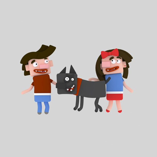Les enfants caressent chien. Illustration 3d
 - Photo, image