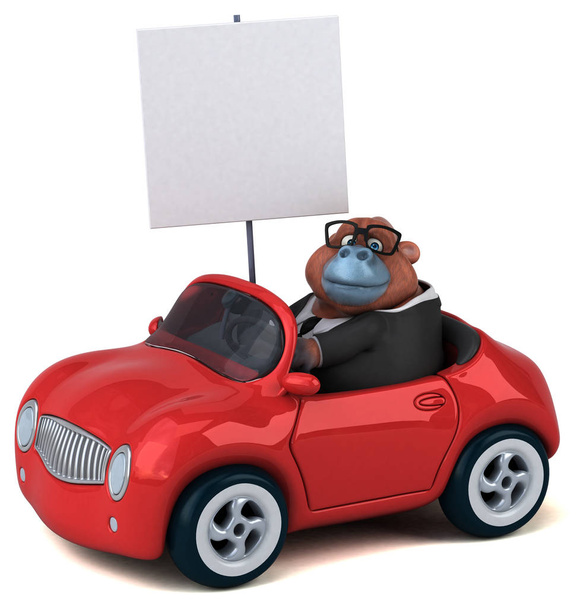 Fun  cartoon character on car  - 3D Illustration - Fotografie, Obrázek