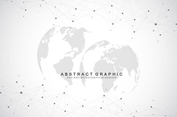 Big data complex world globe. Graphic abstract background communication. Perspective backdrop of depth. Virtual minimal array with compounds. Digital data visualization. Vector illustration Big data. - Vector, Image