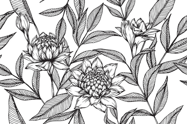 Χαβάης μοτίβο απρόσκοπτη υπόβαθρο με λουλούδι και φύλλο σχεδίασης εικονογράφηση.  - Διάνυσμα, εικόνα