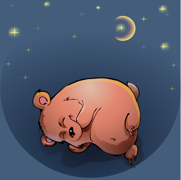 Osito de peluche durmiendo bajo el cielo nocturno
 - Vector, imagen