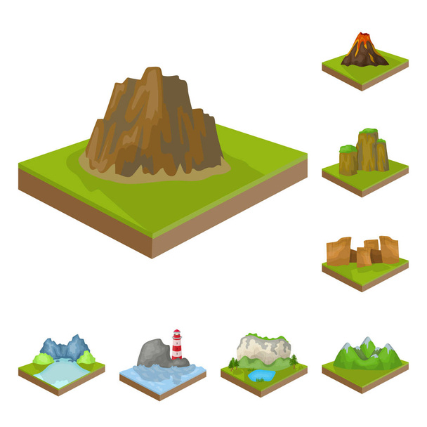 Mountains, massive cartoon icons in set collection for design. The surface of the earth vector isometric symbol stock web illustration. - Vektor, kép