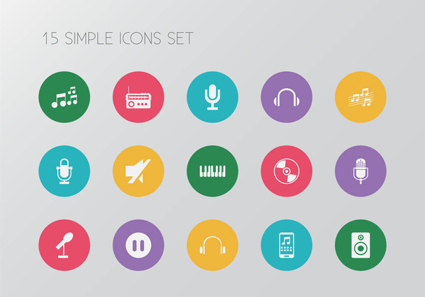 Conjunto de 15 iconos editables de canciones. Incluye símbolos como auriculares, notas, cd y más. Se puede utilizar para diseño web, móvil, IU e infografía
. - Vector, Imagen