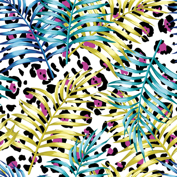 hojas de palma jaguar fondo sin costuras
 - Vector, imagen