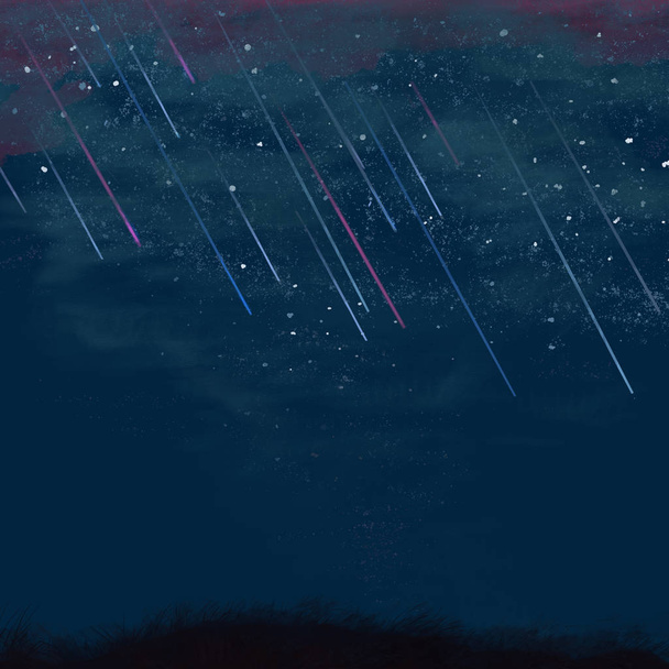 падающие звезды в ночном небе / падающие звезды в ночном небе в поле
 - Фото, изображение