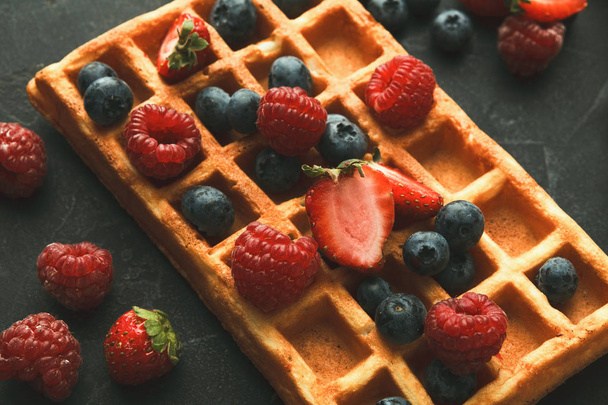 Belgium waffles with berries closeup - Photo, Image