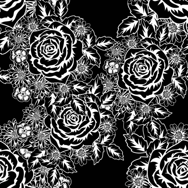 seamless monochrome pattern of flowers - Vector, Image