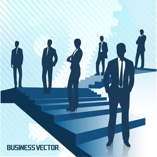 Obchodní zázemí, podnikatelé stojící na schodech, koncepce profesního růstu.  - Vektor, obrázek