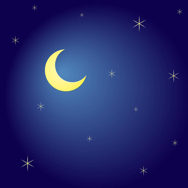 Media luna y estrellas en la medianoche
. - Vector, imagen