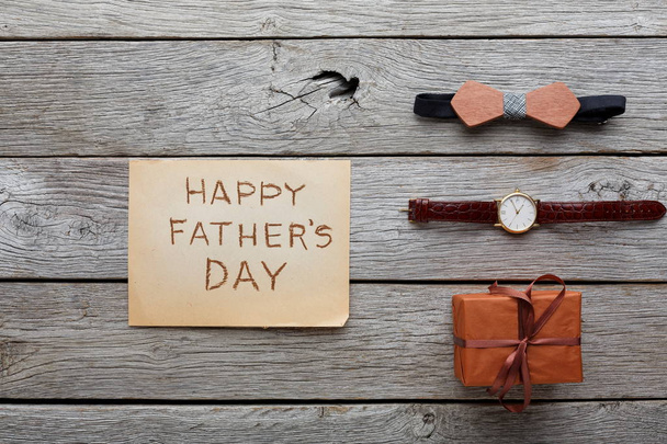 Happy Fathers Day card on rustic wood background - Фото, изображение