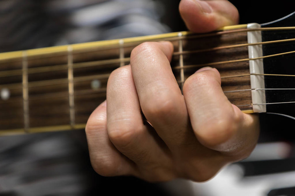 acoustic guitar close-up playing chord for jazz rock music - Photo, Image
