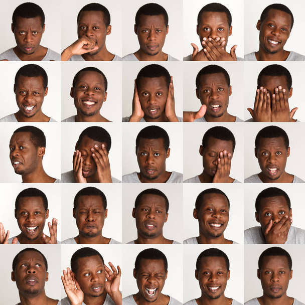 Conjunto de retratos de homens negros com emoções diferentes
 - Foto, Imagem