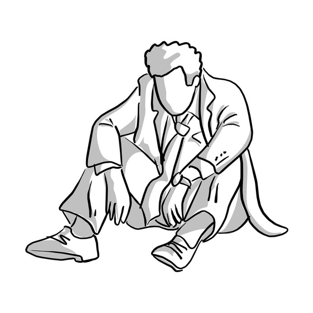 falha empresário sentado no chão vetor ilustração esboço mão desenhada com linhas pretas isolado no fundo branco
 - Vetor, Imagem