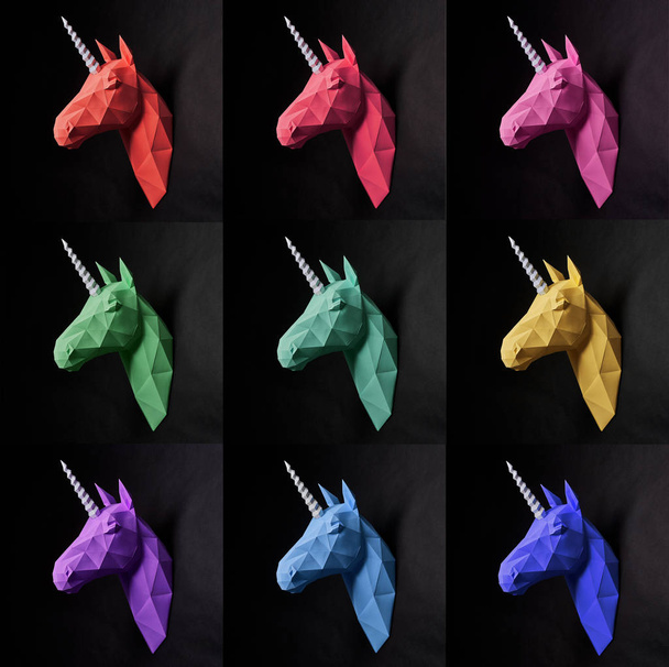 Original collage of nine unicorns. - Foto, Imagen