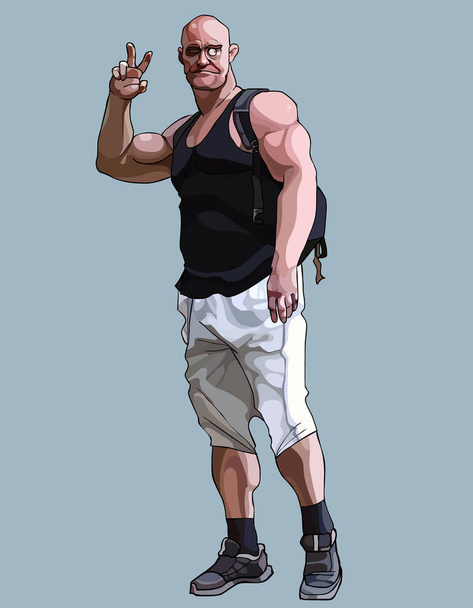 cartoon funny muscular man showing gesture two fingers - Вектор, зображення