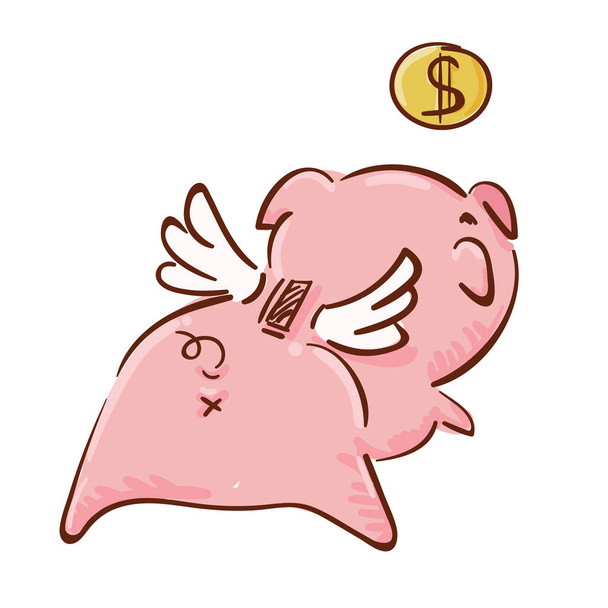 cute pink piggy bank with golden coin - Vector, Image