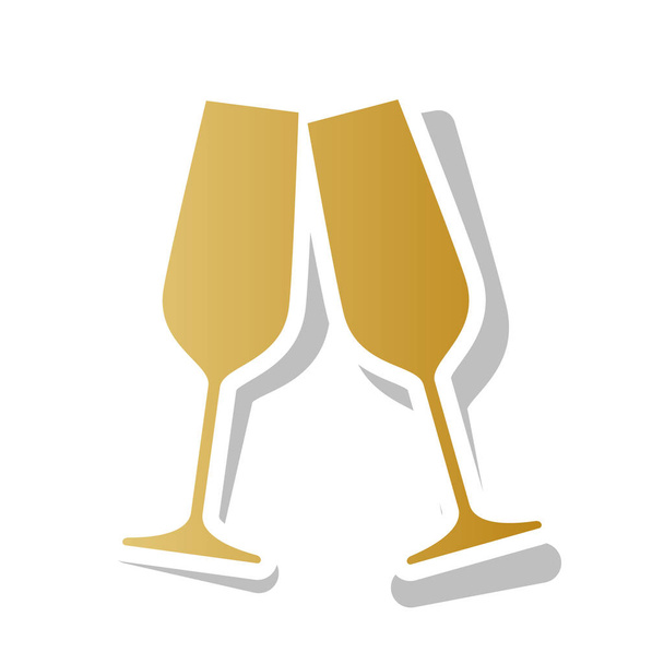 Mousserend champagne glazen. Vector. Gouden kleurovergang pictogram met w - Vector, afbeelding