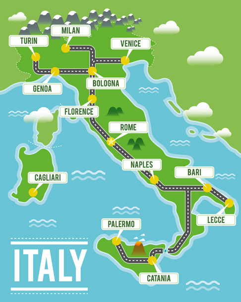 Kreslený Vektorová mapa Itálie. Cestovní ilustrace s italského hlavního města. - Vektor, obrázek