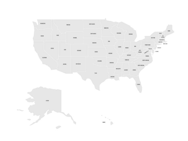 Vector kaart van Verenigde Staten van Amerika met staat namen - Vector, afbeelding