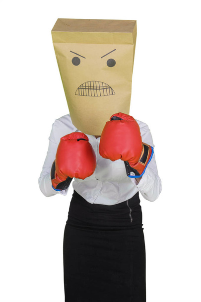 Unknown businesswoman with boxing gloves - Foto, afbeelding