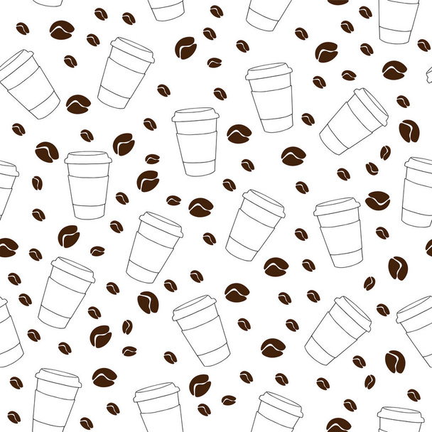 Vektor nahtloses Muster auf weißem Hintergrund mit Kaffeebohnen  - Vektor, Bild