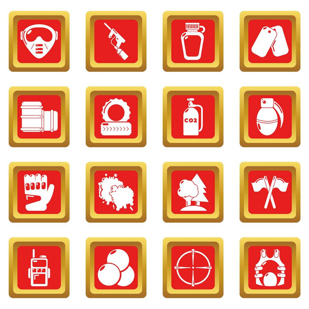 Paintball icons set red square vector - Vektor, obrázek