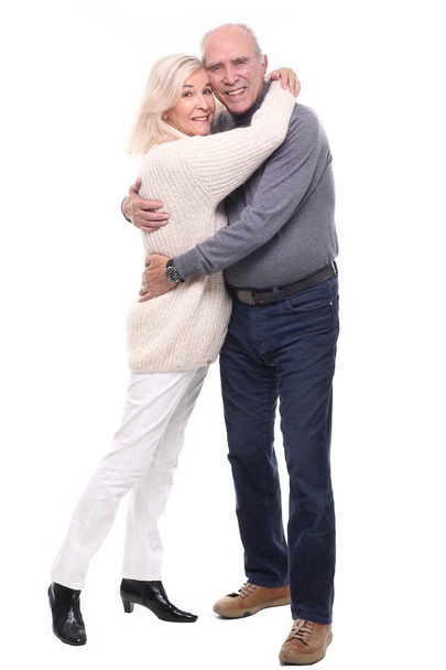 happy grandma and grandfather in front of a white background  - Foto, Imagen