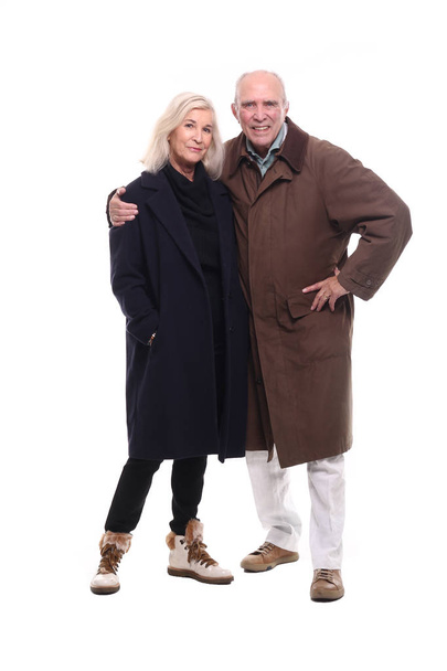 happy grandma and grandfather in front of a white background  - Foto, imagen