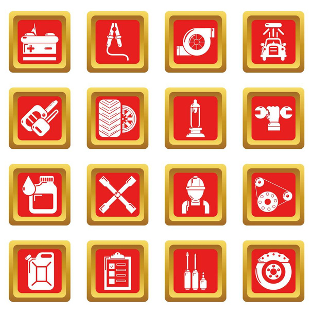 Auto repair icons set red square vector - Vector, imagen