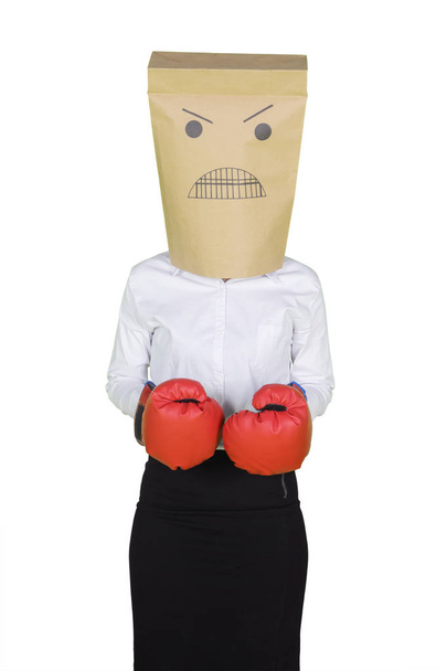 Angry businesswoman standing on studio - Foto, afbeelding