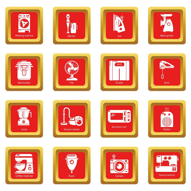 Domestic appliances icons set red square vector - Vektori, kuva