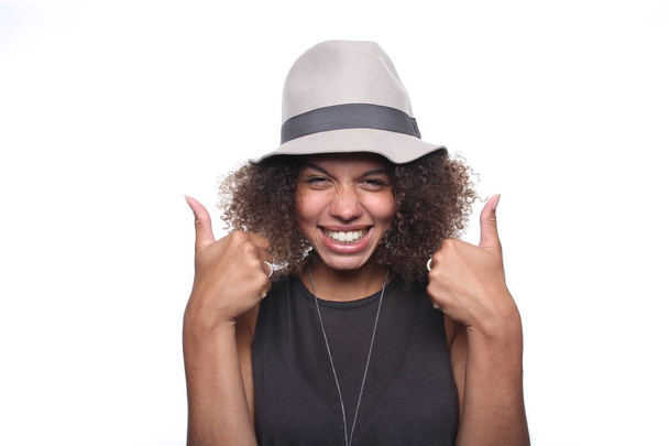 Portrait of a beautiful happy afro woman - Zdjęcie, obraz