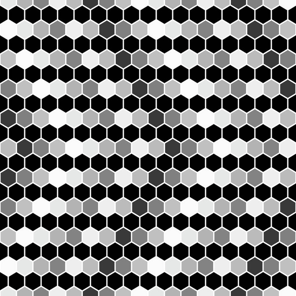グレーと黒のシームレスな背景の矢印が右向きまたは次へ。六角形のベクトル多角形パターン. - ベクター画像