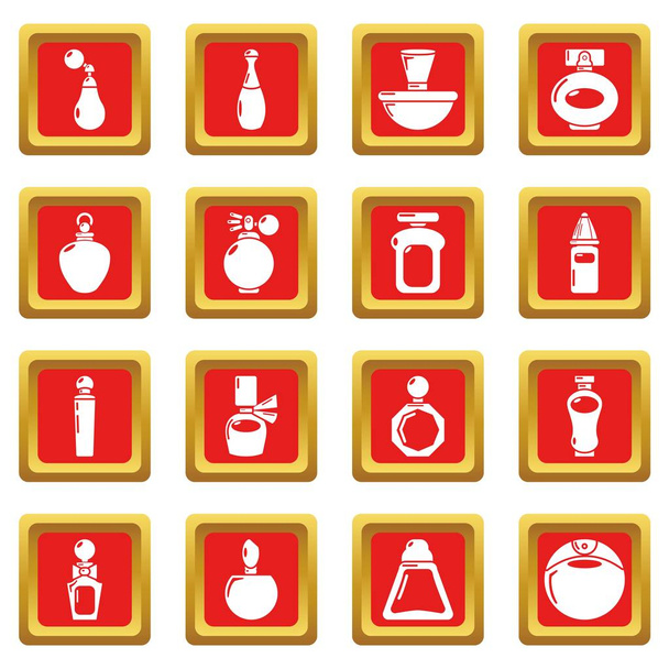 Perfume bottle icons set red square vector - Vector, imagen