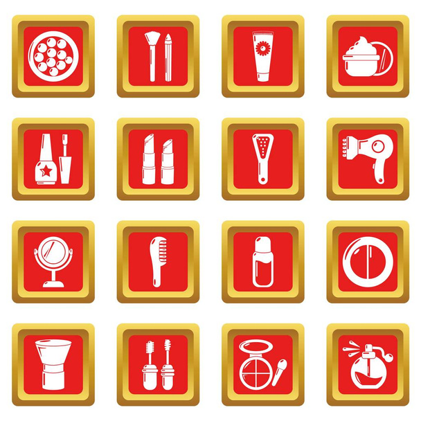 Cosmetics icons set red square vector - Vector, Imagen