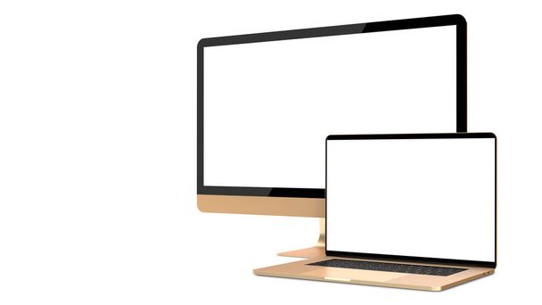 Ноутбук и телевизор дисплей, изолированные на белом фоне
. - Фото, изображение
