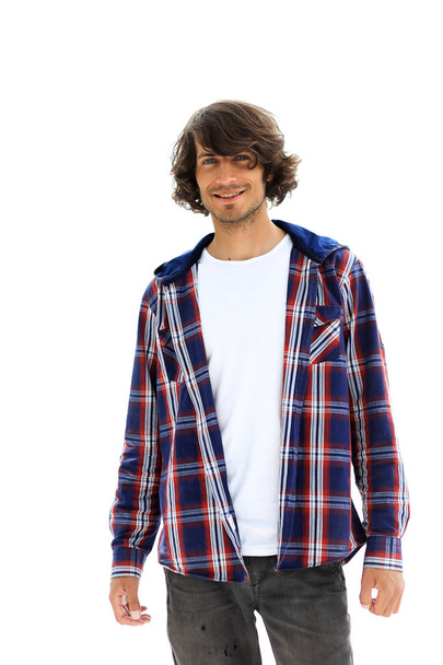 stylish guy in a plaid shirt. - Φωτογραφία, εικόνα