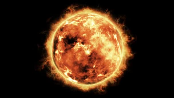 planet sun with solar flares animation on black background - Footage, Video