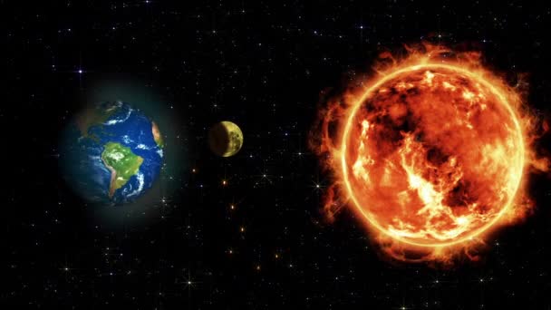 Solární zatmění video animace, Země Měsíc slunce rostliny zarovnané - Záběry, video