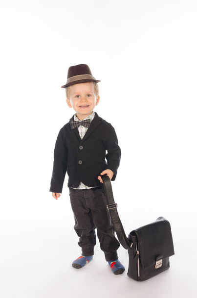Portrait of beautiful child with hat and bag - Φωτογραφία, εικόνα