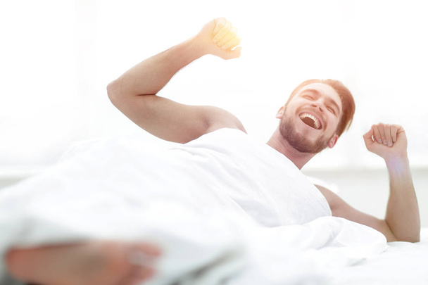 happy man waking up in the morning - Photo, image