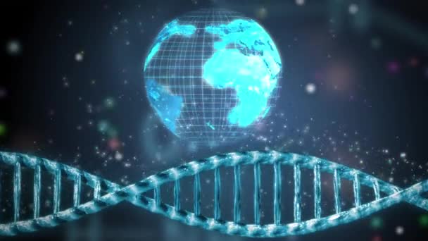 digital hologram of the world and dna helix rotation - Footage, Video
