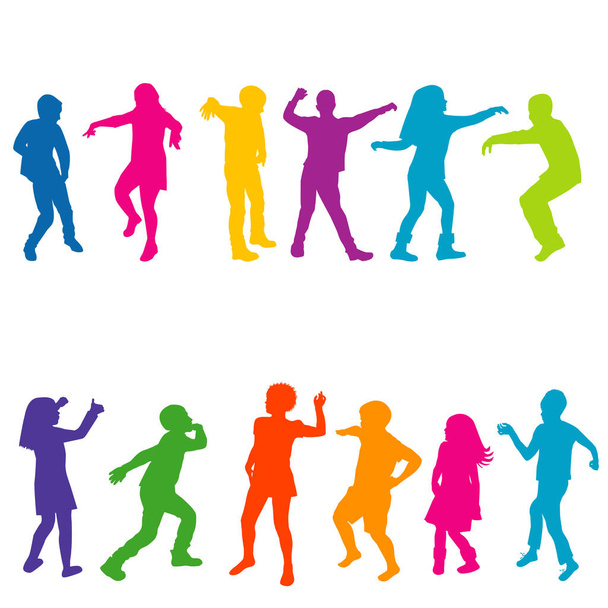 Coloridas siluetas de niños bailando
 - Vector, imagen