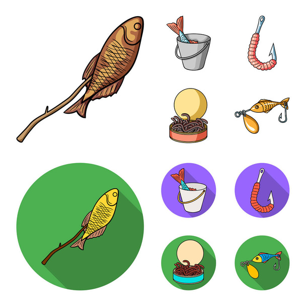 Fishing, fish, shish kebab .Fishing set collection icons in cartoon,flat style vector symbol stock illustration web. - Διάνυσμα, εικόνα