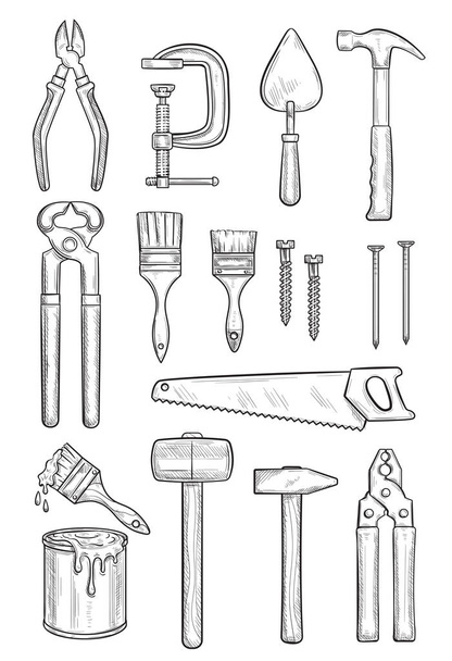 Ескіз ремонту інструментів для будівництва та столярних виробів
 - Вектор, зображення